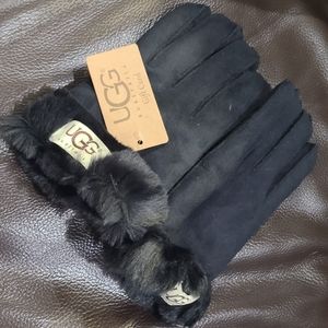 UGG suede faux fur trim gloves szM